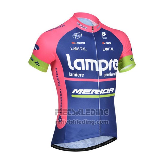 2014 Fietskleding Lampre Merida Roze en Blauw Korte Mouwen en Koersbroek